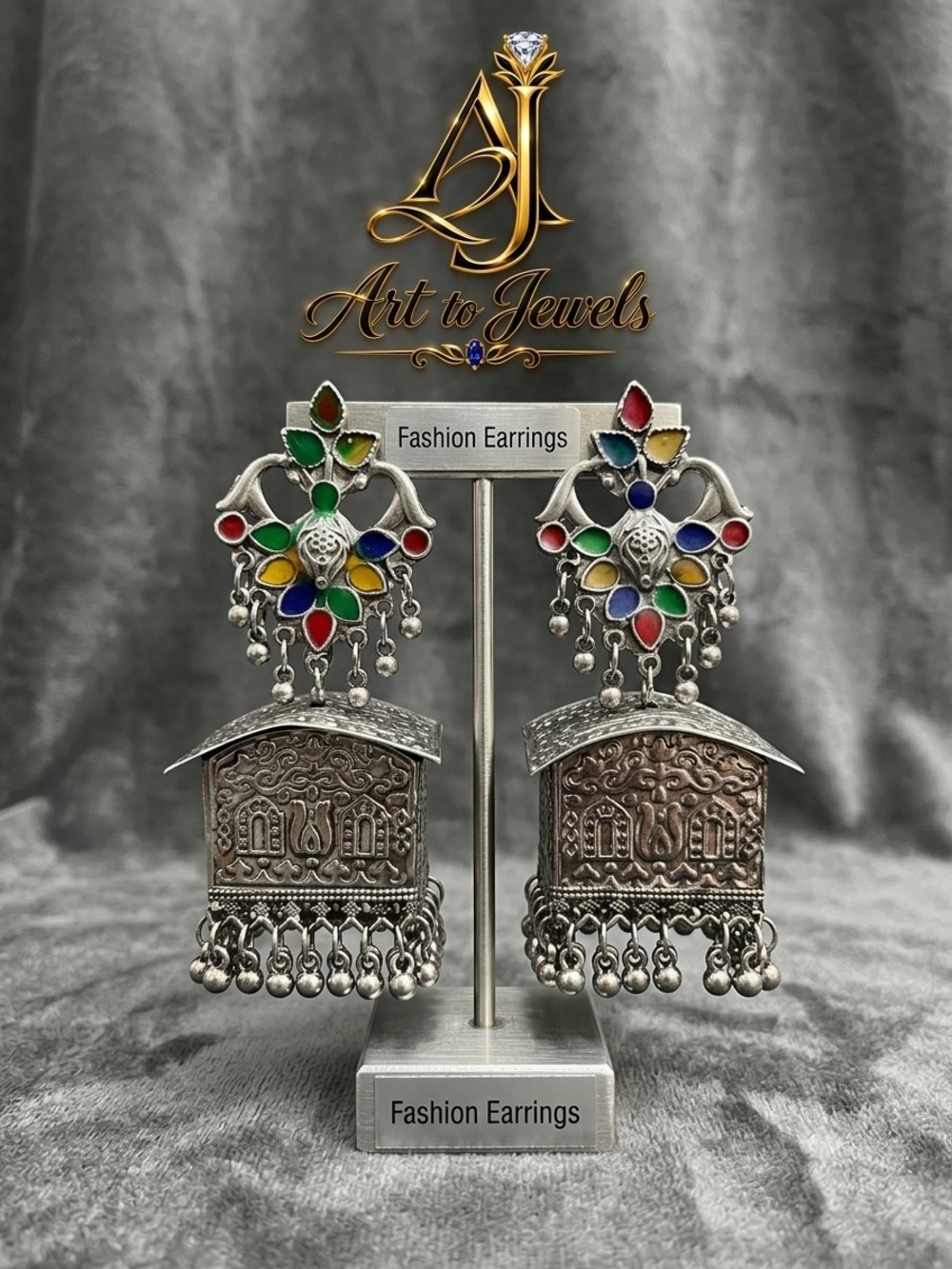 Multicolor Silver-Tone Jhumka Earrings